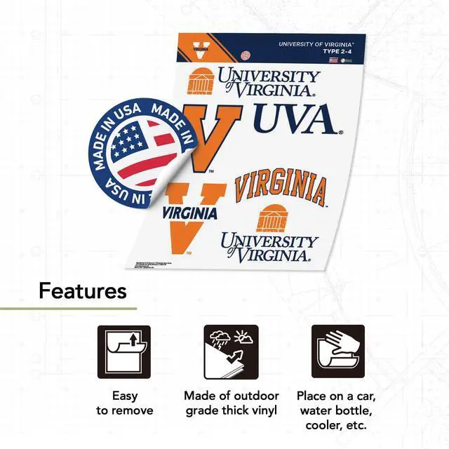 Alt view image 2 of 6 - Virginia Cavaliers Sticker Car Decal (T2-4) | Officially Licensed UVA University of Virginia Vinyl Decal Sticker for Laptops, Water Bottles, Cars, Windows & Scrapbooks