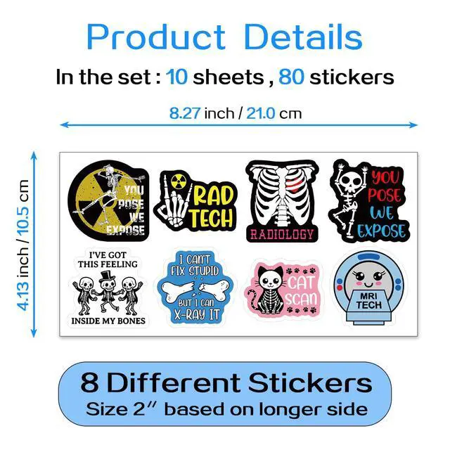 Alt view image 2 of 6 - 80 Pcs Funny Radiology Nurse Stickers 2'' Appreciation Gifts Stickers for X-ray Radiology Nurse Doctor Student Assistant Medical Work Accessories Decals for Waterbottle Laptop Luggage Window