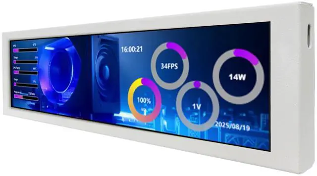 Main image of 9.16'' 1920x462 IPS PC Case LCD Screen with Theme Editor,White | Small Stretched Bar Monitor,Secondary Display for Monitoring Computer Temp RAM CPU GPU Data