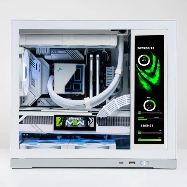 Alt view image 4 of 6 - 9.16'' 1920x462 IPS PC Case LCD Screen with Theme Editor,White | Small Stretched Bar Monitor,Secondary Display for Monitoring Computer Temp RAM CPU GPU Data