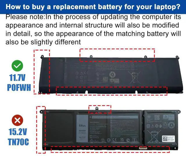 Alt view image 2 of 7 - P0FWH 90Wh Laptop Battery Replacement for Dell Alienware M16 R2 Inspiron 16 Plus 7640/16 7620 7630 7640 2-in-1 Series 0M9DG0 M9DG0 POFWH HGJCY 11.7V 7692mAh