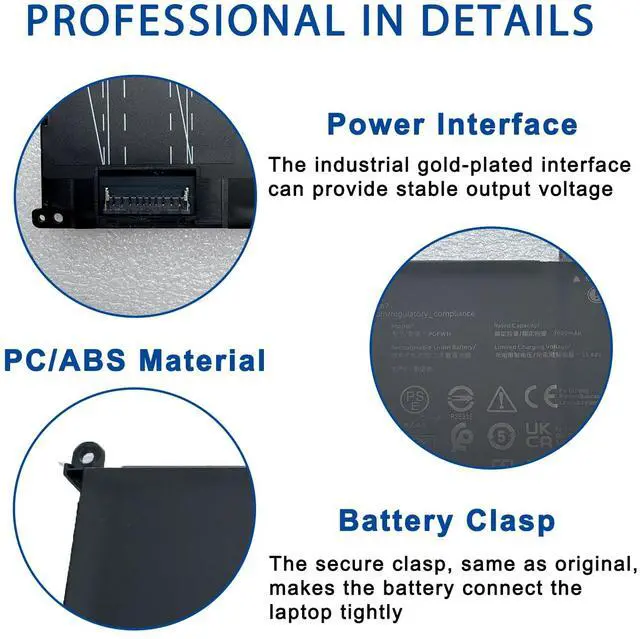 Alt view image 6 of 7 - P0FWH 90Wh Laptop Battery Replacement for Dell Alienware M16 R2 Inspiron 16 Plus 7640/16 7620 7630 7640 2-in-1 Series 0M9DG0 M9DG0 POFWH HGJCY 11.7V 7692mAh