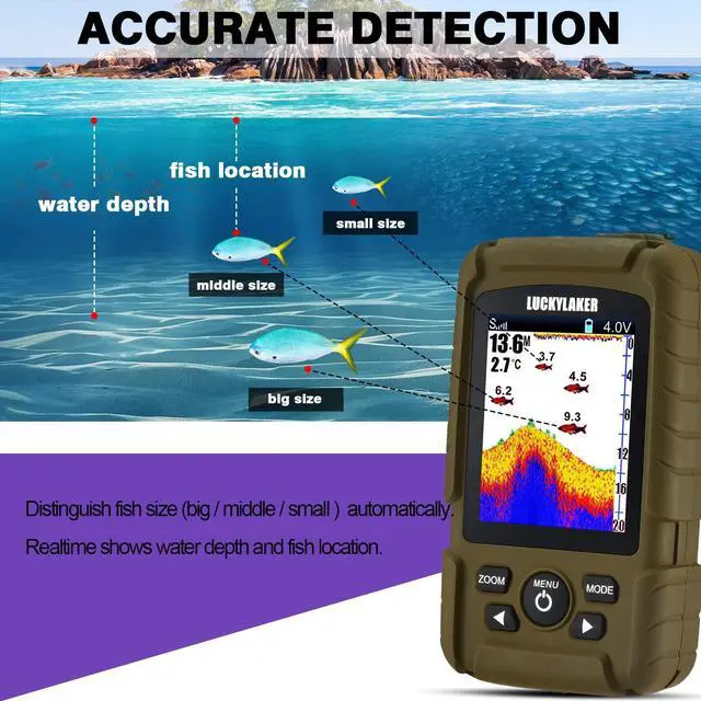Alt view image 3 of 7 - Water Handheld Fish Finder Boat Sonar Wireless Fish Finders Waterproof Portable Display Depth Finders Transducer Sea Ice Fishing