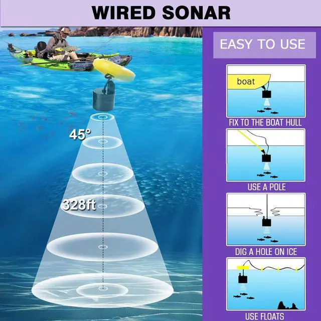 Alt view image 5 of 7 - Water Handheld Fish Finder Boat Sonar Wireless Fish Finders Waterproof Portable Display Depth Finders Transducer Sea Ice Fishing