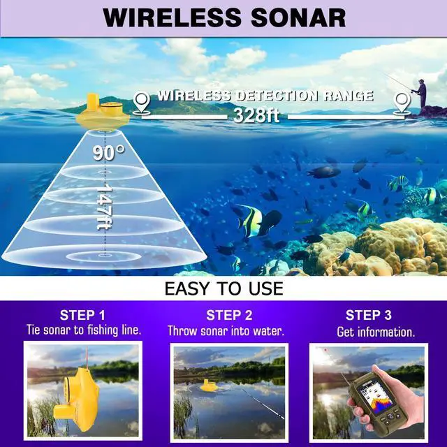 Alt view image 6 of 7 - Water Handheld Fish Finder Boat Sonar Wireless Fish Finders Waterproof Portable Display Depth Finders Transducer Sea Ice Fishing