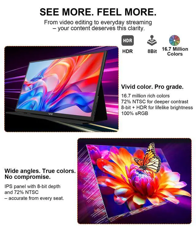 Alt view image 3 of 6 - M18 18.5 Inch Portable Monitor 1080P FHD IPS External Screen | Ultra-Slim External Monitor with Aluminum Unibody, USB-C, HDMI, Dual Speakers, Protective Folio for Laptop Mac PC Phone