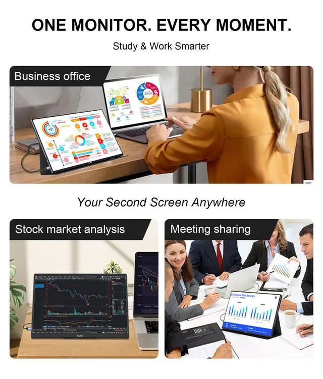 Alt view image 2 of 6 - M18 18.5 Inch Portable Monitor 1080P FHD IPS External Screen | Ultra-Slim External Monitor with Aluminum Unibody, USB-C, HDMI, Dual Speakers, Protective Folio for Laptop Mac PC Phone