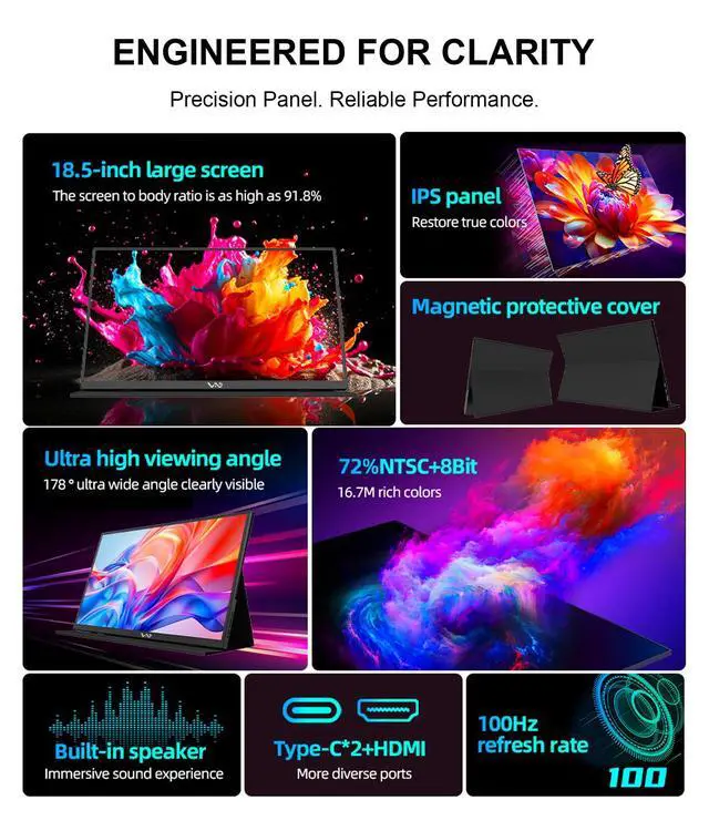 Alt view image 6 of 6 - M18 18.5 Inch Portable Monitor 1080P FHD IPS External Screen | Ultra-Slim External Monitor with Aluminum Unibody, USB-C, HDMI, Dual Speakers, Protective Folio for Laptop Mac PC Phone