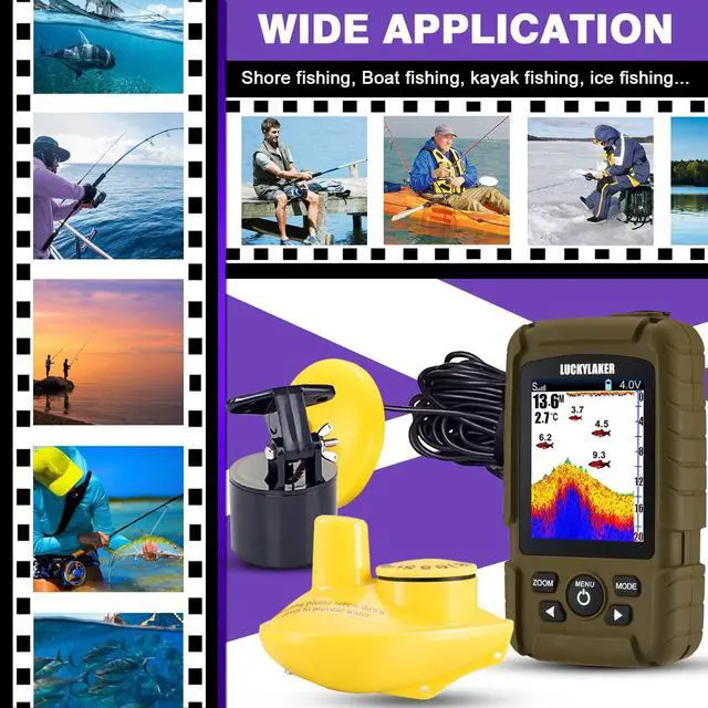 Alt view image 7 of 7 - Water Handheld Fish Finder Boat Sonar Wireless Fish Finders Waterproof Portable Display Depth Finders Transducer Sea Ice Fishing