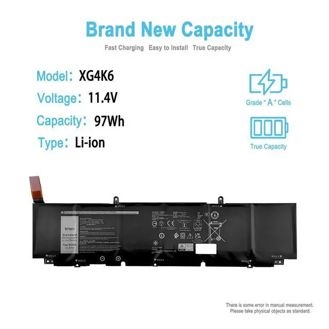 Alt view image 2 of 7 - 97Wh XG4K6 Replacement Laptop Battery for Dell XPS 9700 9710 9720 9730 Precision 5750 5760 5770 Series P92F P92F001 P92F002 P92F003 5XJ6R 01RR3 KVPMY KRDHV F8CPG 0YY3V 451-BCQL 11.4V 6-Cell