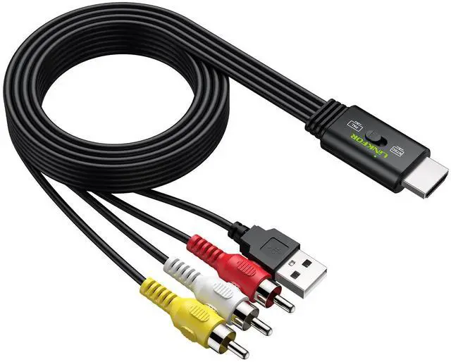 Main image of HDMI Male to 3RCA Male Converter Cable, 1080P PAL/NTSC Supported | 5ft/1.5m length, all-in-one composite adapter, fits old TV, game consoles, Blu-ray, DVD and set-top box