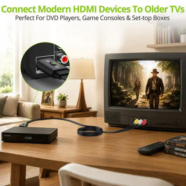 Alt view image 2 of 7 - HDMI Male to 3RCA Male Converter Cable, 1080P PAL/NTSC Supported | 5ft/1.5m length, all-in-one composite adapter, fits old TV, game consoles, Blu-ray, DVD and set-top box
