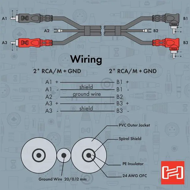 Alt view image 5 of 6 - CRA-203DJ Stereo Interconnect, Dual RCA to Dual Right-angle RCA with Ground Wire, 9.8 Feet