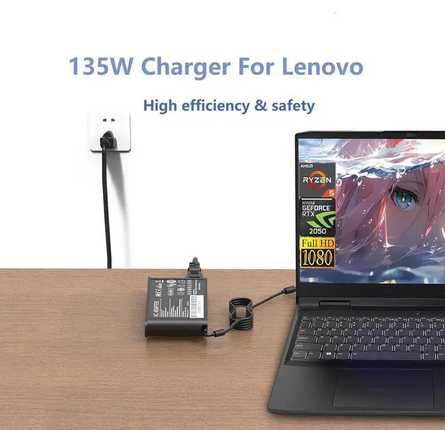 Alt view image 4 of 6 - 135W Charger Compatible with Lenovo ThinkPad P15v T15p x1 Extreme Gen 3 5 Ideapad Gaming 3-15 L340 Yoga Y50-80 Y50P Y40-70 Y50-70 ADL135SDC3A SA10E75864 Laptop Power Supply Cord