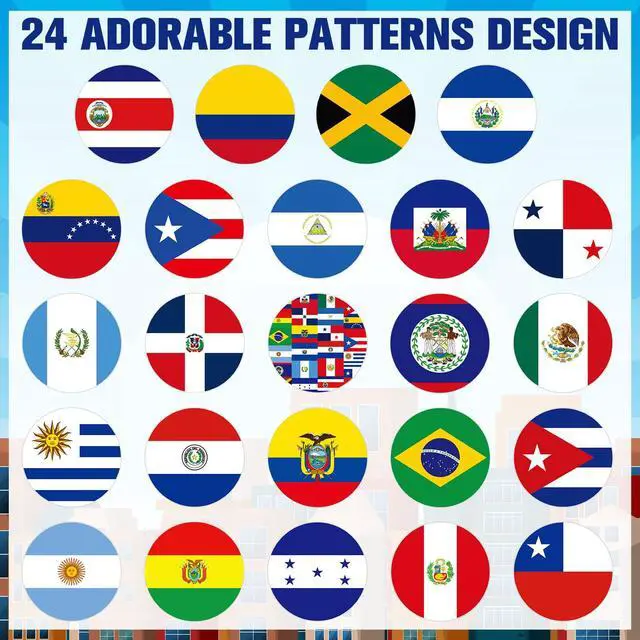 Alt view image 2 of 6 - Hispanic Heritage Month Stickers 1000 Pcs in 3 Rolls with 24 Circular Flag Patterns Self Adhesive Decal for Spanish Speaking Festival Party Bottle Laptop Computer Sticker Award Adults