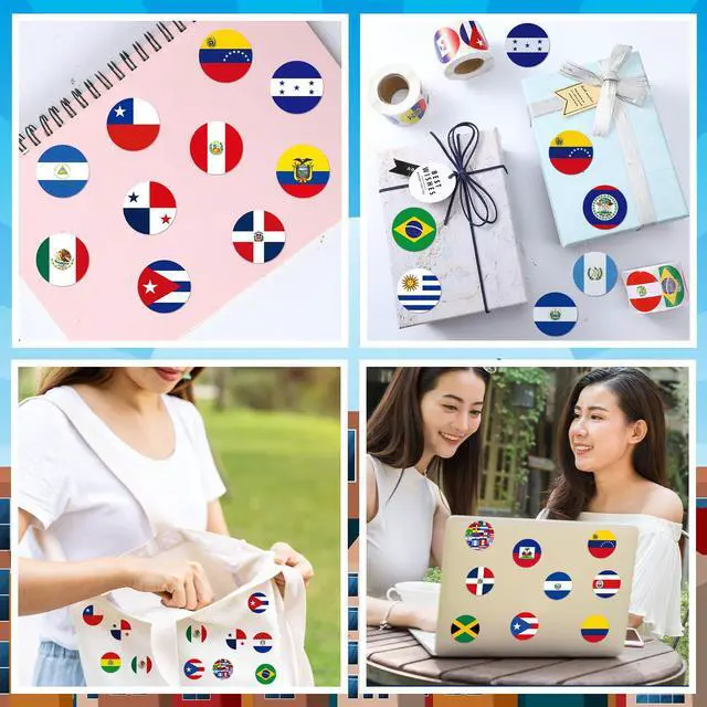 Alt view image 6 of 6 - Hispanic Heritage Month Stickers 1000 Pcs in 3 Rolls with 24 Circular Flag Patterns Self Adhesive Decal for Spanish Speaking Festival Party Bottle Laptop Computer Sticker Award Adults