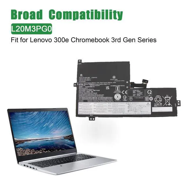 Alt view image 4 of 5 - L20M3PG0 SB11B36311 5B11B36312 Laptop Battery Replacement for Lenovo IdeaPad Flex 3 Chrome 15IJL7 300e Chromebook 3rd Gen Series L20M3PG3 SB11B90371 L20D3PG0 L20C3PG0 L20L3PG0 11.52V 47Wh