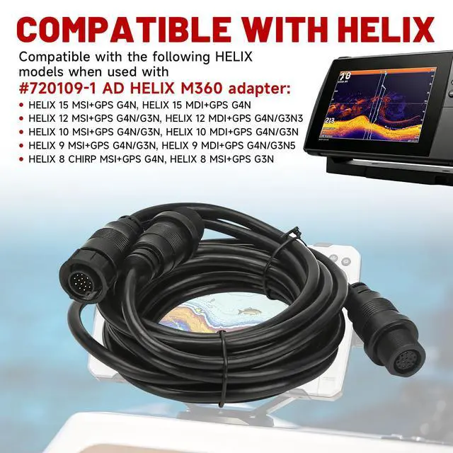 Alt view image 3 of 7 - 14 M360 2DDI Y Transducer Adapter Cable Compatible with MEGA 360 and 2D/MDI Transducers, 14-Pin Y Cable Replace 720108-1