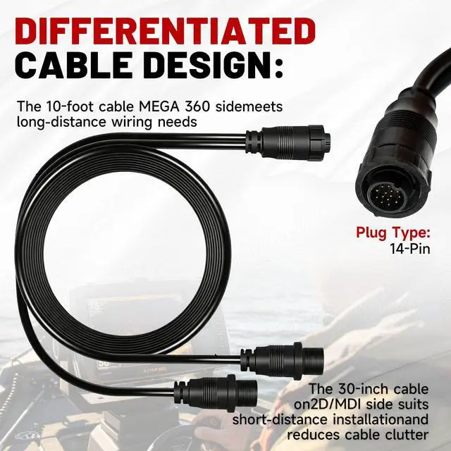 Alt view image 7 of 7 - 14 M360 2DDI Y Transducer Adapter Cable Compatible with MEGA 360 and 2D/MDI Transducers, 14-Pin Y Cable Replace 720108-1