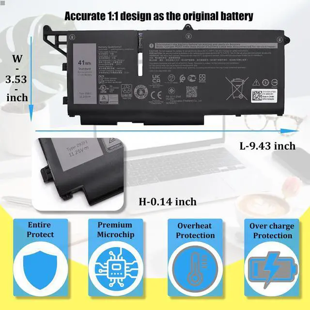 Alt view image 5 of 7 - 293F1 Battery Replacement for Dell Latitude 5330 7330 7430 7530 | Latitude 5330 2-in-1, 7330 2-in-1, 7430 2-in-1 P133G P134G P135G P136G P110F P138G P139G Series, Battery 01VX5 404T8, 41Wh