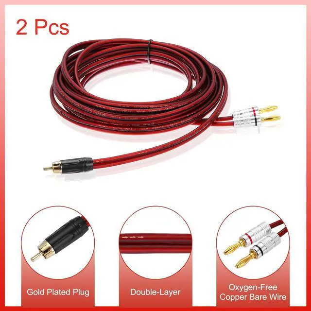 Alt view image 3 of 6 - 2 Pcs 1 RCA to 2 4mm Banana Plug Speaker Cable, 14AWG Gold Plated RCA Audio Cable, Splitter Audio Cable for Speaker Amplifiers Subwoofer, 16.4ft
