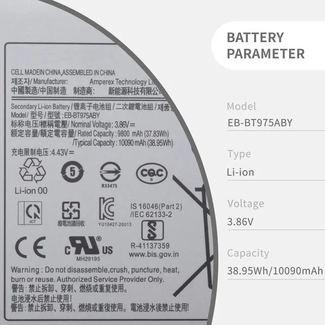 Alt view image 2 of 6 - EB-BT975ABY Tablet Battery for Samsung Galaxy Tab S7 FE SM-T733 12.4" S7 | FE 5G 12.4" S7 Plus 12.4" S7+ Plus 5G 12.4" S7+ 12.4" 2020 SM-T738U SM-T975N SM-T970 SM-T975 SM-T976N SM-T978U SM-T976B