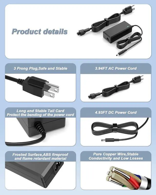 Alt view image 6 of 6 - 65W Power Cord for Dell Ultra HD/4K Triple Display Docking Station | ETL Listed Power Cord for Dell D3100 D1000 5M48M 452-BBPG 5RR7X Docking Station