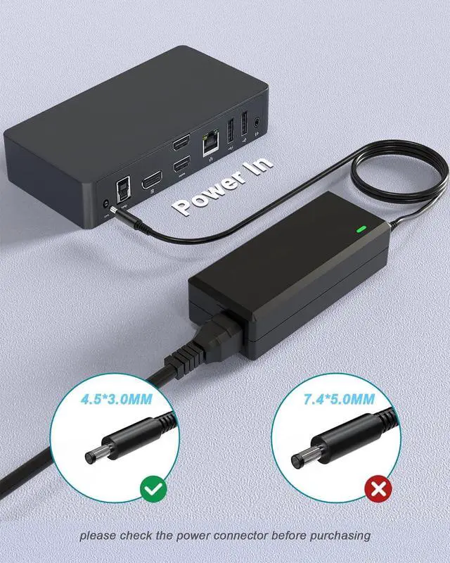 Alt view image 5 of 6 - 65W Power Cord for Dell Ultra HD/4K Triple Display Docking Station | ETL Listed Power Cord for Dell D3100 D1000 5M48M 452-BBPG 5RR7X Docking Station