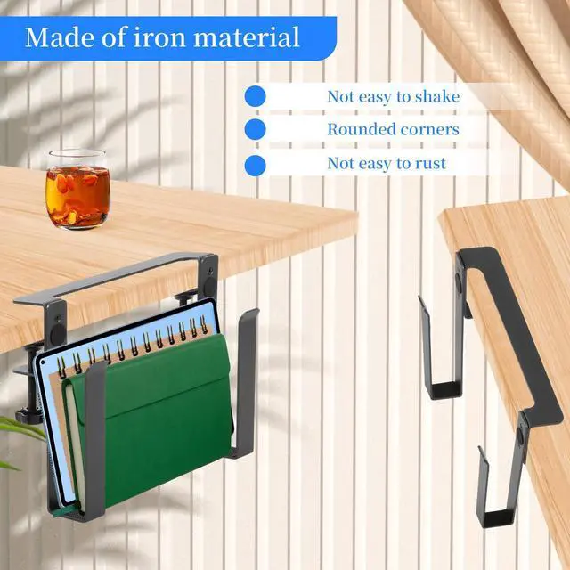 Alt view image 6 of 6 - Desk Side Laptop Mount,Metal Hanging Adjustable Side Laptop Mount,No Drilling Siding Table Organizer for Office Home Tablets, Documents with Anti-Scratch,Metal Hanging Notebooks Holder