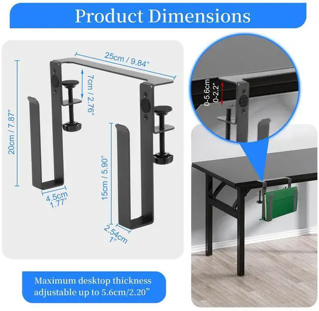 Main image of Desk Side Laptop Mount,Metal Hanging Adjustable Side Laptop Mount,No Drilling Siding Table Organizer for Office Home Tablets, Documents with Anti-Scratch,Metal Hanging Notebooks Holder