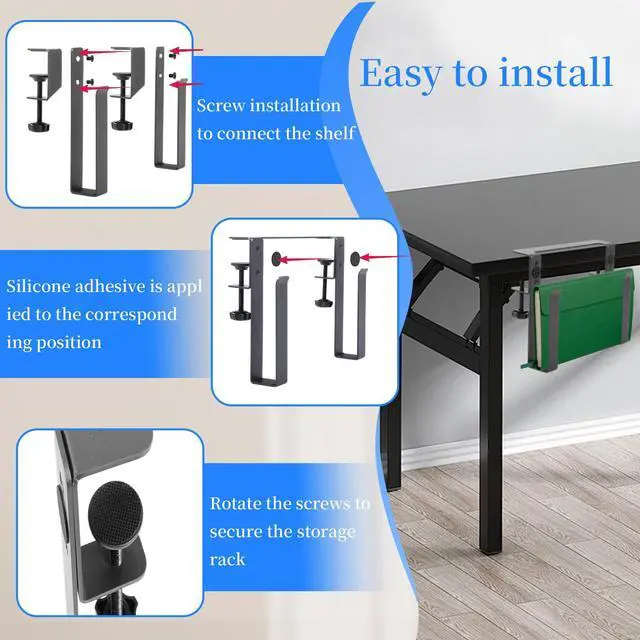 Alt view image 4 of 6 - Desk Side Laptop Mount,Metal Hanging Adjustable Side Laptop Mount,No Drilling Siding Table Organizer for Office Home Tablets, Documents with Anti-Scratch,Metal Hanging Notebooks Holder