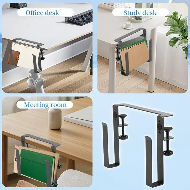 Alt view image 2 of 6 - Desk Side Laptop Mount,Metal Hanging Adjustable Side Laptop Mount,No Drilling Siding Table Organizer for Office Home Tablets, Documents with Anti-Scratch,Metal Hanging Notebooks Holder