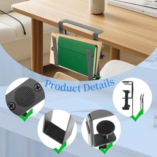 Alt view image 3 of 6 - Desk Side Laptop Mount,Metal Hanging Adjustable Side Laptop Mount,No Drilling Siding Table Organizer for Office Home Tablets, Documents with Anti-Scratch,Metal Hanging Notebooks Holder