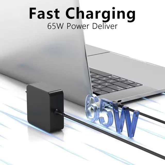 Alt view image 3 of 7 - 65W Laptop Charger Replacement for HP, USB-C & 4.5mm Blue Tip | Fast Charging for EliteBook, ProBook, OmniBook, Stream, Spectre, Pavilion, Envy, Chromebook Power Supply with 6FT Cord