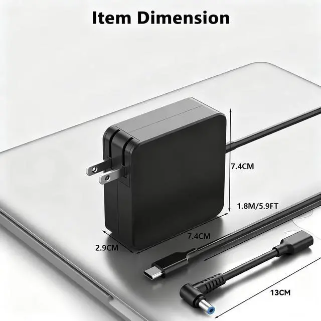 Alt view image 5 of 7 - 65W Laptop Charger Replacement for HP, USB-C & 4.5mm Blue Tip | Fast Charging for EliteBook, ProBook, OmniBook, Stream, Spectre, Pavilion, Envy, Chromebook Power Supply with 6FT Cord