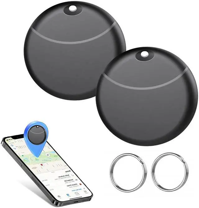 Main image of Tracker Tags-2 Pack Compatible with Apple Find My (iOS Only), Bluetooth Tracker, Smart Keys Finder and Item Locator with Waterproof Case for Keys Wallet Luggage Backpack, Two Black