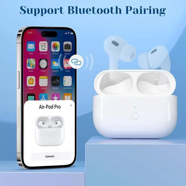 Alt view image 5 of 6 - Compatible for AirPods Pro 1st 2nd Gen Wireless Charging Case, Wireless Charging Case Replacement for Airpod Pro 2 Generation Charging Case with Bluetooth Pairing Sync Button