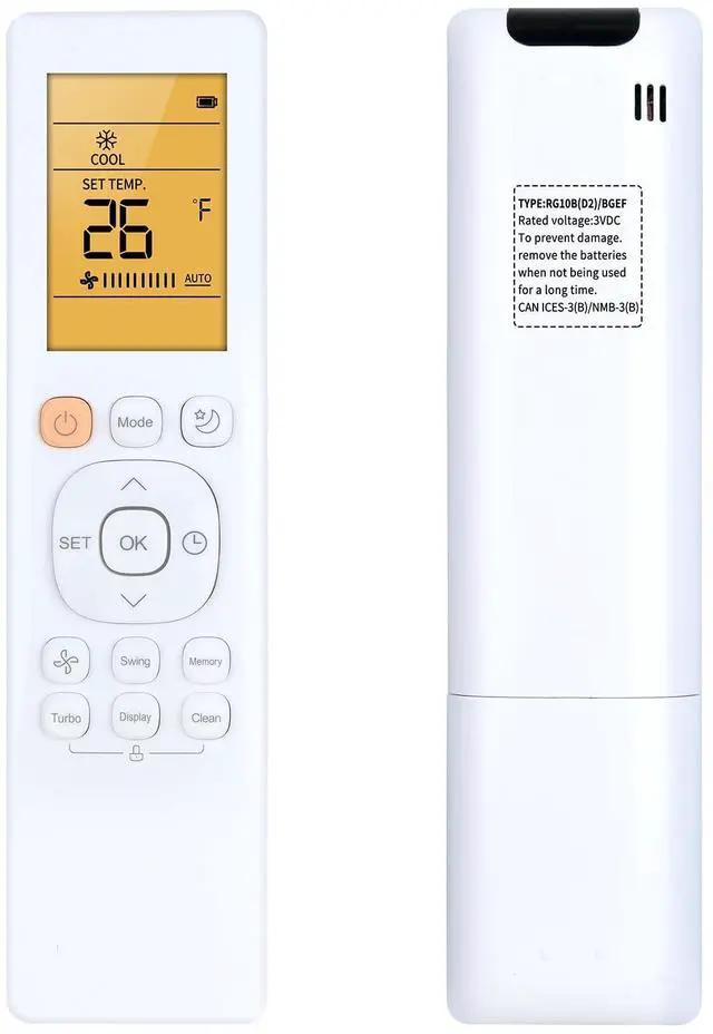 Main image of RG10B(D2)/BGEF Replacement Remote for Mirage Air Conditioner | Display, Backlit Screen