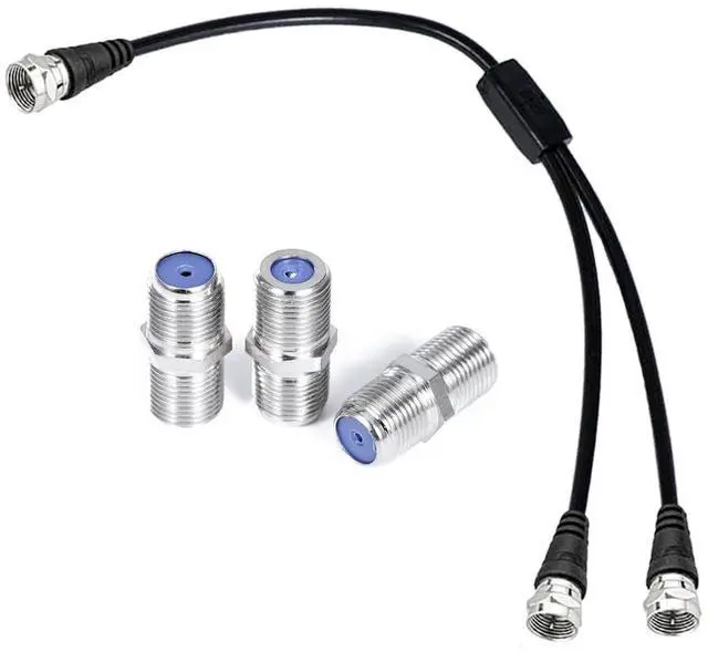 Main image of F Type Coax Cable Splitter F Male to F Dual Male Cable 75Ohm for Connection, TV, Satellite Receiver (with 3 F Female adapters) 2 Pack