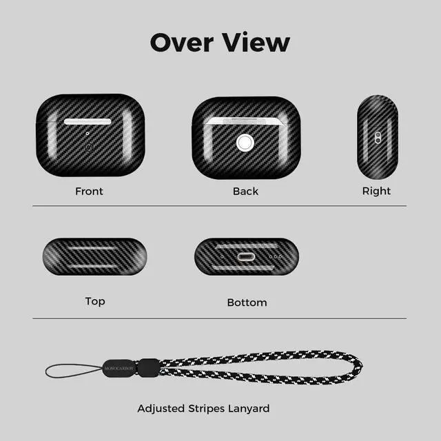 Alt view image 5 of 6 - Real Carbon Fiber Case for Airpods Pro 2nd Generation with Lanyard,AntiScratch Slim Protective Hard Cover for Airpods Pro 2 Compatible with Magsafe Wireless Charging-Twill Glossy Black