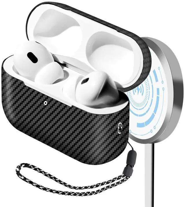 Main image of Real Carbon Fiber Case for AirPods Pro 2nd Generation 2022 with Stripes Lanyard | Slim & Durable Cover for AirPods Pro 2 Accessories | Support Wireless Charging | Shock-Absorbing Protective
