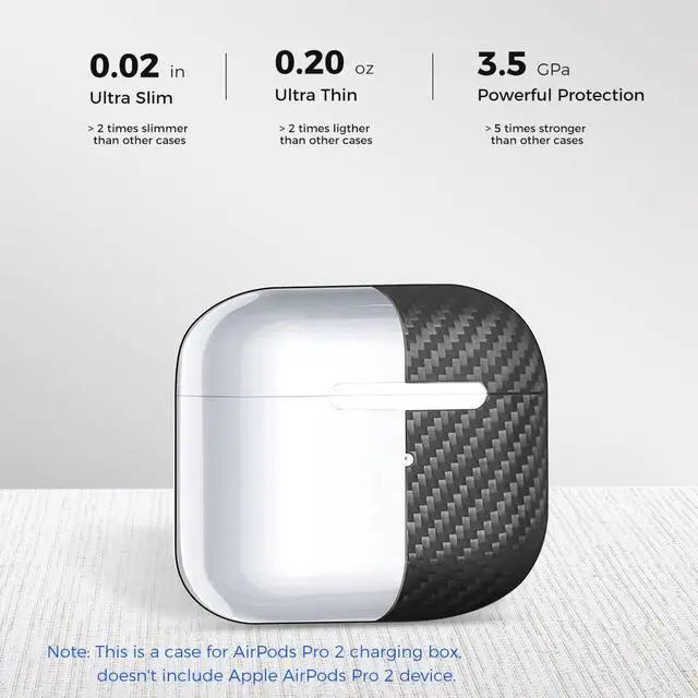 Alt view image 2 of 6 - Real Carbon Fiber Case for AirPods Pro 2nd Generation 2022 with Stripes Lanyard | Slim & Durable Cover for AirPods Pro 2 Accessories | Support Wireless Charging | Shock-Absorbing Protective