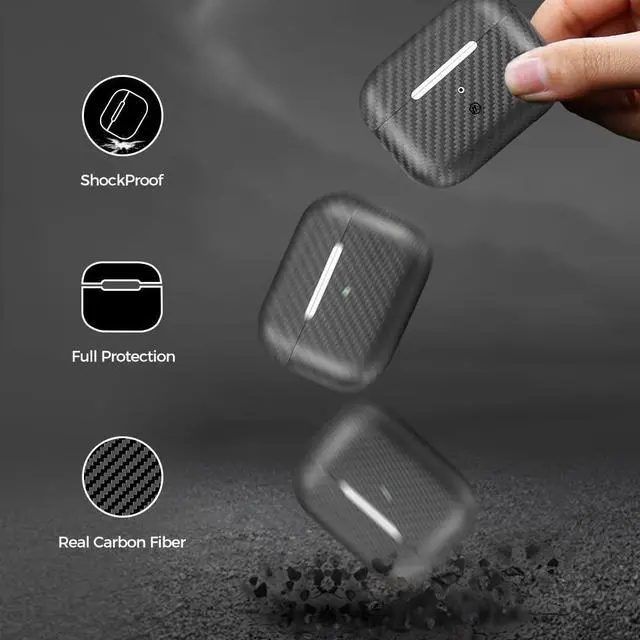 Alt view image 4 of 6 - Real Carbon Fiber Case for AirPods Pro 2nd Generation 2022 with Stripes Lanyard | Slim & Durable Cover for AirPods Pro 2 Accessories | Support Wireless Charging | Shock-Absorbing Protective