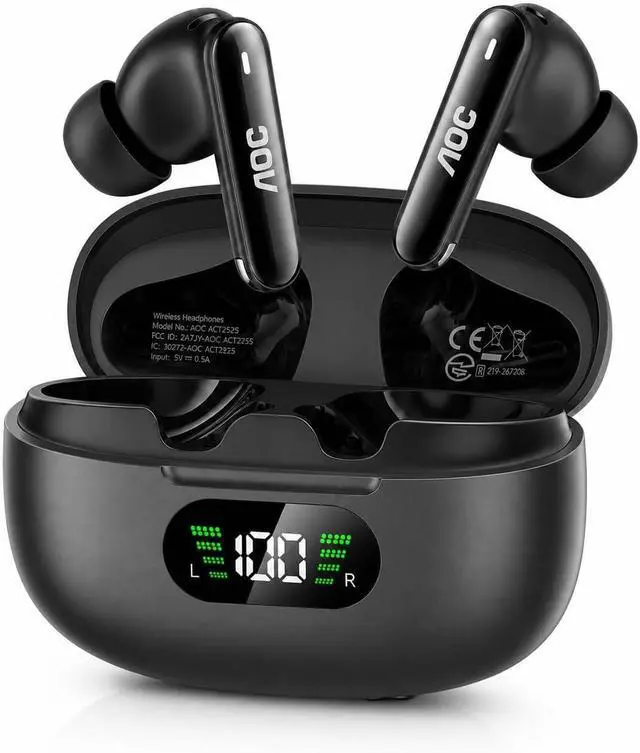 Main image of Wireless Earbuds, Bluetooth Earbuds with Noise Cancelling | Pure Sound Bass 45hrs Playtime Bluetooth Earphones with LED Light Weight