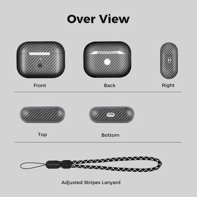 Alt view image 6 of 6 - Real Carbon Fiber Case for AirPods Pro 2nd Generation 2022 with Stripes Lanyard | Slim & Durable Cover for AirPods Pro 2 Accessories | Support Wireless Charging | Shock-Absorbing Protective