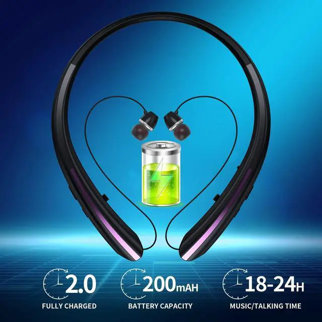 Alt view image 3 of 7 - Retractable Bluetooth Headphones Neckband, Headset Wireless Earbuds with Mic, Stereo Noise Cancelling Earphones for Sports Running Driving, IPX5 Sweatproof, Vibration Call (Black Pink)