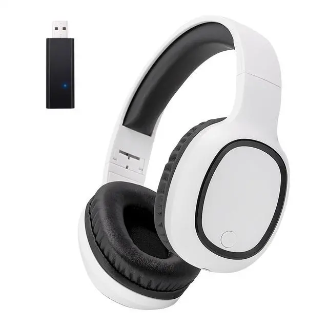 Main image of Wireless Headphones with USB dongle Transmitter for TV & PC(White) | Connect to TV/PC via USB/3.5mm transmitter, or directly to phone. Support headphone jack/RCA port, Lightweight foldable