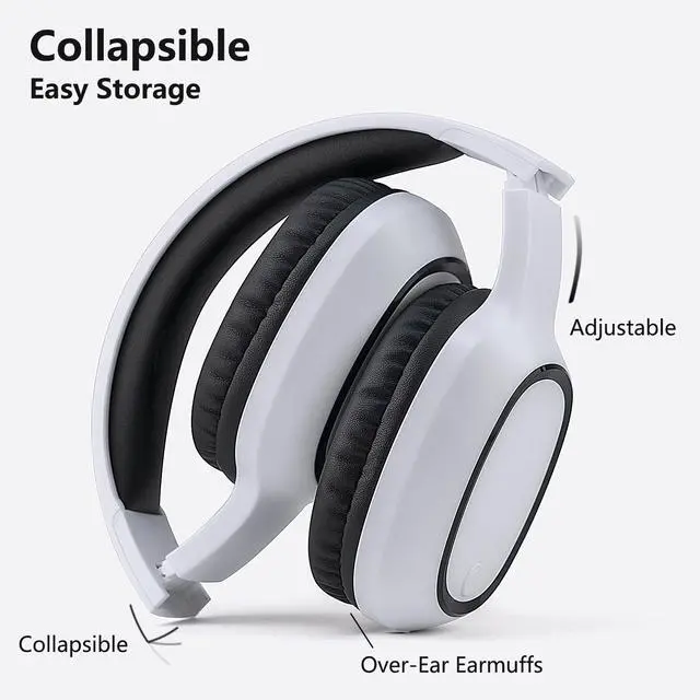 Alt view image 5 of 6 - Wireless Headphones with USB dongle Transmitter for TV & PC(White) | Connect to TV/PC via USB/3.5mm transmitter, or directly to phone. Support headphone jack/RCA port, Lightweight foldable