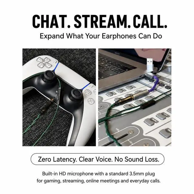 Alt view image 3 of 7 - Tipsy TC-20 Gaming IEM Upgrade Cable with Mic, 0.78mm 2-Pin Cable, 1.5m Cotton-Wrapped Silver-Plated & OFC Hybrid Cable, in-Line Controls for Gaming, Calls & Music(Recessed)