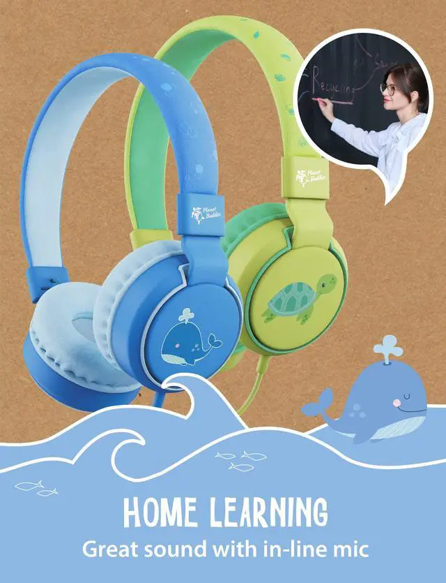 Alt view image 3 of 6 - Kids Headphones with Cord, Whale Design, 85dB Volume Limited | Wired Headphones for Toddler Boys & Girls Ages 3+, Foldable On-Ear, Stereo Sound with Mic, 3.5mm Jack, School & Travel